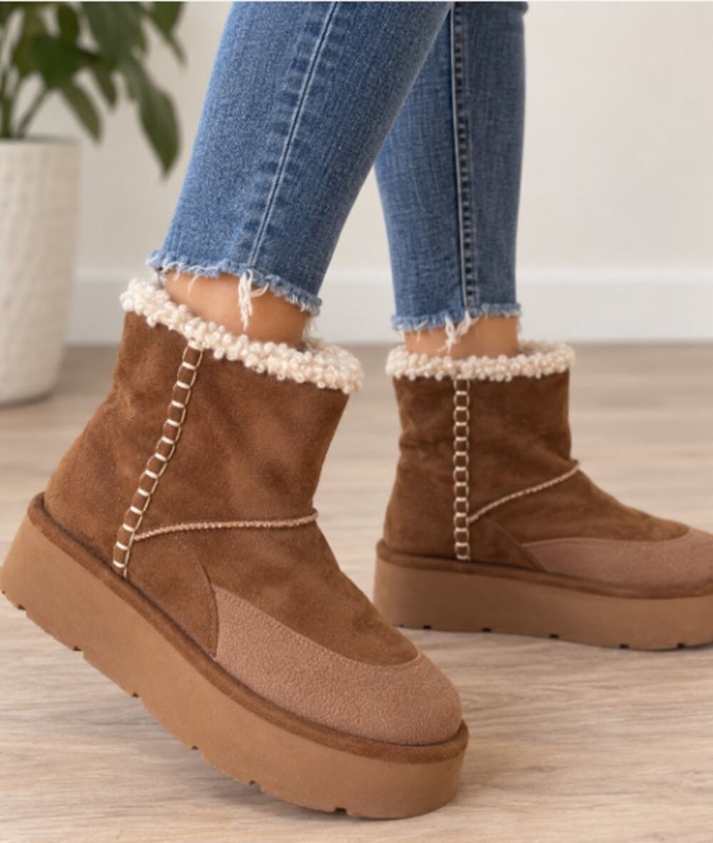 Zara Shearling-Lined Platform Ankle Boots – Brown Suede – Cozy Winter Boots